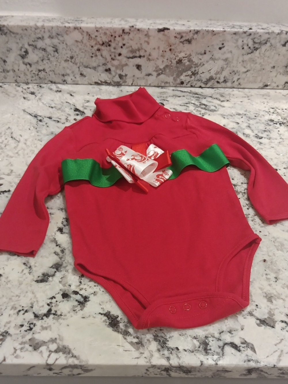 OshKosh Red 6-9 mo. One-Piece Bodysuit with Green Ribbon Bow